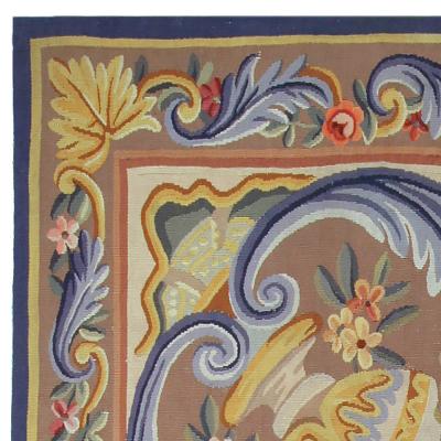 Vintage French Aubusson Botanic Handmade Wool Rug