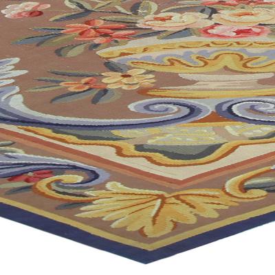 Vintage French Aubusson Botanic Handmade Wool Rug