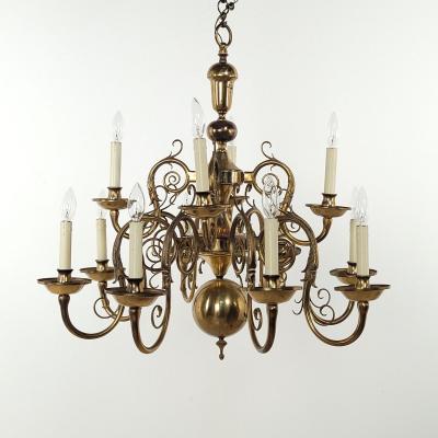 Vintage French Baroque Style Brass Chandelier