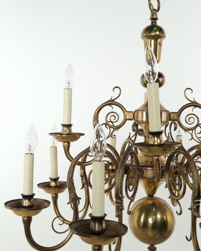 Vintage French Baroque Style Brass Chandelier