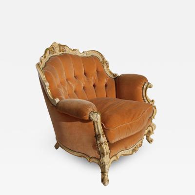 Vintage French Berg re Lounge Armchair in Orange Mohair