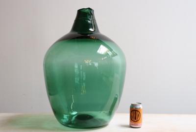 Vintage French Blown Glass Wide Neck Demijohn Carboy in Teal Green