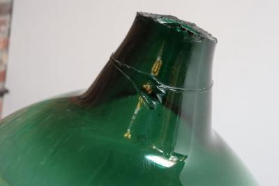 Vintage French Blown Glass Wide Neck Demijohn Carboy in Teal Green
