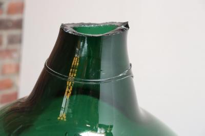 Vintage French Blown Glass Wide Neck Demijohn Carboy in Teal Green
