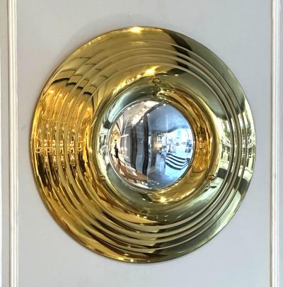Vintage French Brass Circular Convex Mirror