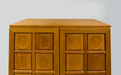 Vintage French Graphic Oak Cabinet with Geometric Pattern