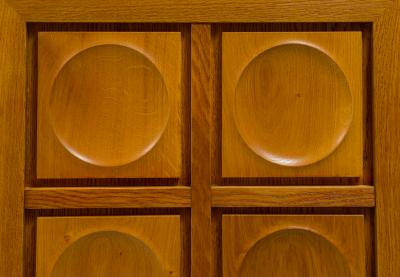 Vintage French Graphic Oak Cabinet with Geometric Pattern