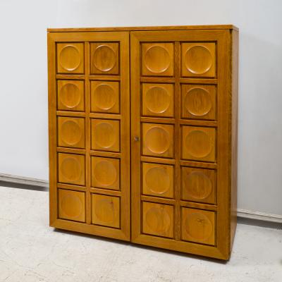 Vintage French Graphic Oak Cabinet with Geometric Pattern