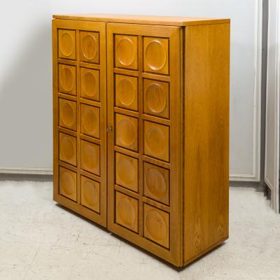 Vintage French Graphic Oak Cabinet with Geometric Pattern