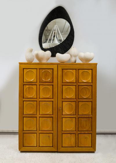 Vintage French Graphic Oak Cabinet with Geometric Pattern