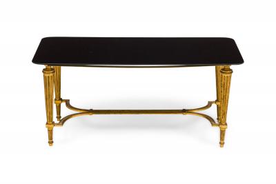 Vintage French Louis XVI style Brass and Black Glass Coffee Table