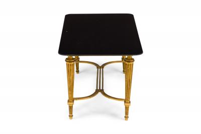 Vintage French Louis XVI style Brass and Black Glass Coffee Table