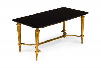Vintage French Louis XVI style Brass and Black Glass Coffee Table