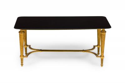 Vintage French Louis XVI style Brass and Black Glass Coffee Table