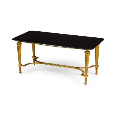 Vintage French Louis XVI style Brass and Black Glass Coffee Table