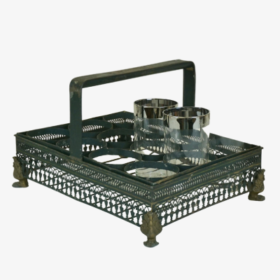 Vintage French Metal Drink Caddy with handle 1950s