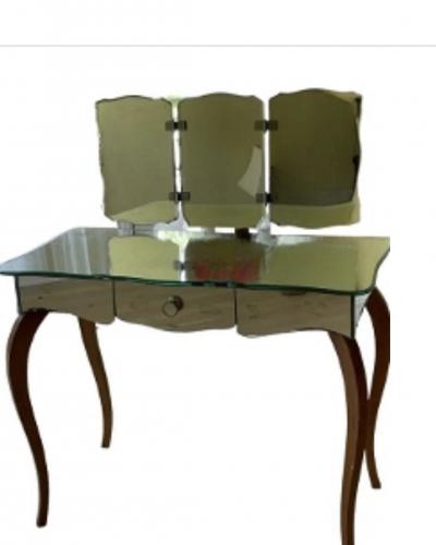 Vintage French Mirrored Vanity with Tri Fold Mirror 