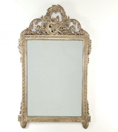 Vintage French Silvered Carved Wood Mirror circa 1950