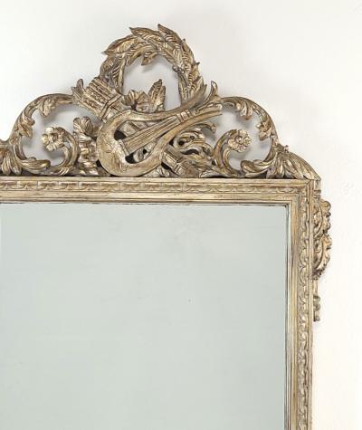 Vintage French Silvered Carved Wood Mirror circa 1950