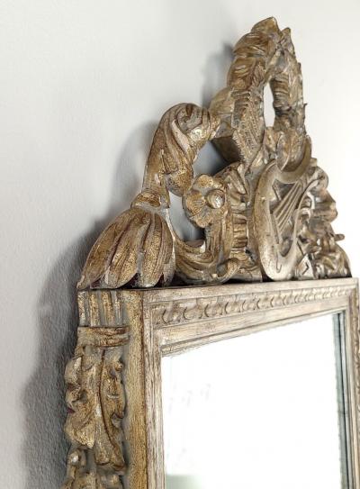 Vintage French Silvered Carved Wood Mirror circa 1950