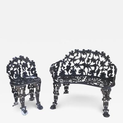 Vintage Garden Cast Iron Settee and Chair