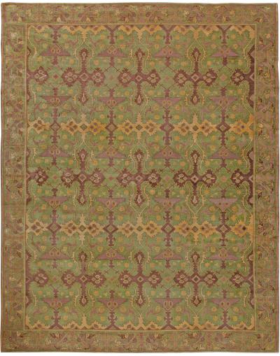 Vintage Geometric Green Purple Chinese Handmade Wool Rug