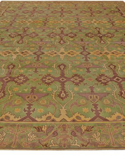 Vintage Geometric Green Purple Chinese Handmade Wool Rug