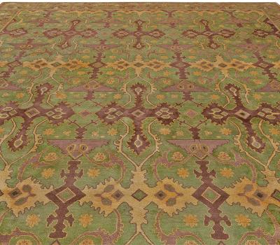 Vintage Geometric Green Purple Chinese Handmade Wool Rug