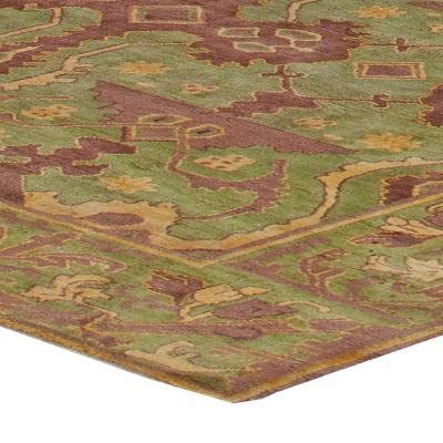 Vintage Geometric Green Purple Chinese Handmade Wool Rug