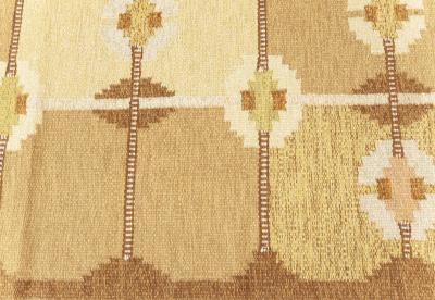 Vintage Geometric Swedish Beige Brown Gold Green Wool Rug by Ingegerd Silow