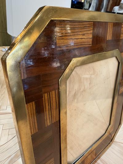 Vintage Geometric Wood and Brass Picture Frame