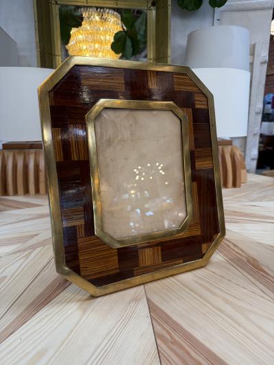 Vintage Geometric Wood and Brass Picture Frame