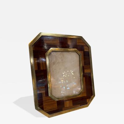Vintage Geometric Wood and Brass Picture Frame