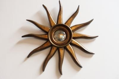 Vintage Giltwood Sunburst Soleil Convex Wall Mirror
