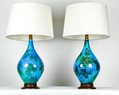 Vintage Glazed Ceramic Pair Table Lamps