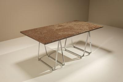 Vintage Gotland Limestone Table on Chrome Trestles Sweden 1970s