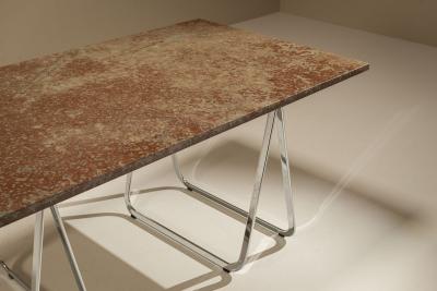 Vintage Gotland Limestone Table on Chrome Trestles Sweden 1970s