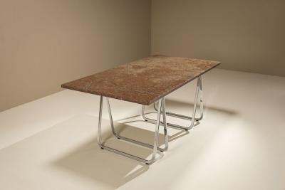 Vintage Gotland Limestone Table on Chrome Trestles Sweden 1970s