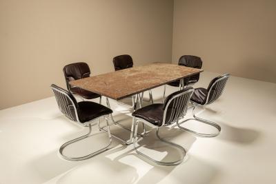 Vintage Gotland Limestone Table on Chrome Trestles Sweden 1970s