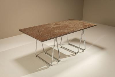 Vintage Gotland Limestone Table on Chrome Trestles Sweden 1970s