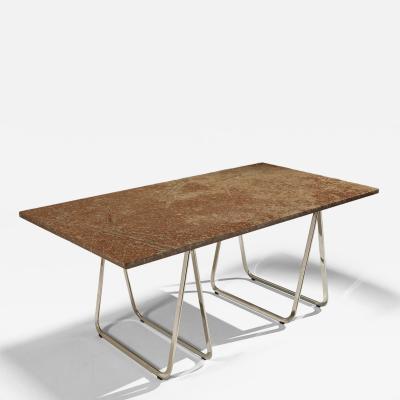 Vintage Gotland Limestone Table on Chrome Trestles Sweden 1970s
