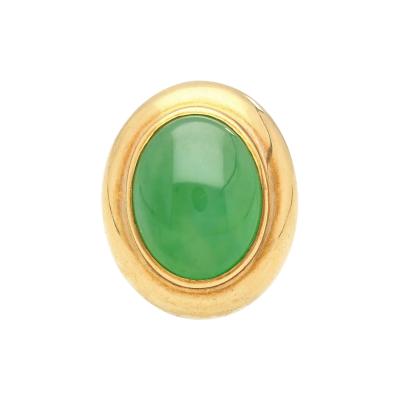 Vintage Grade A Jadeite Jade Gumps San Francisco Bezel Set Ring in 18K Gold