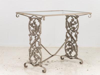 Vintage Gray Painted Iron Garden Table Console