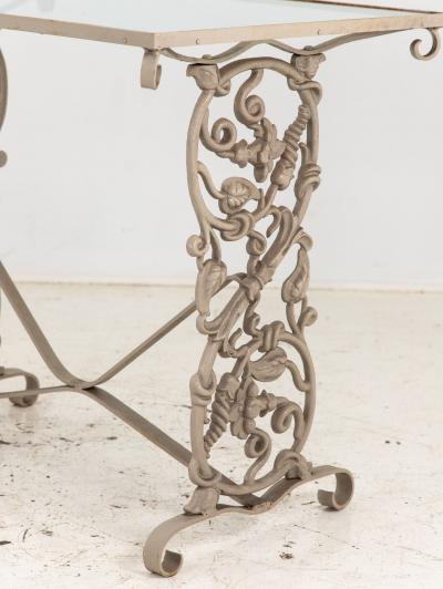 Vintage Gray Painted Iron Garden Table Console
