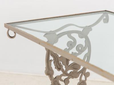 Vintage Gray Painted Iron Garden Table Console