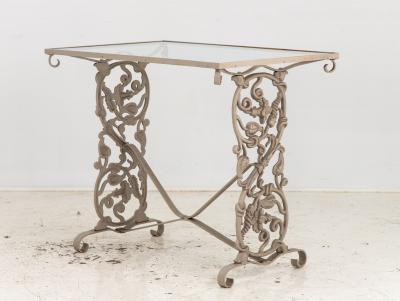 Vintage Gray Painted Iron Garden Table Console
