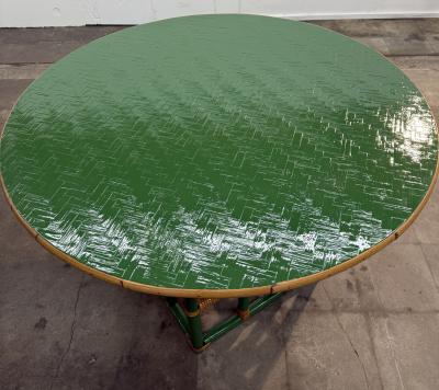 Vintage Green Faux Bamboo Rattan Round Coffee Table