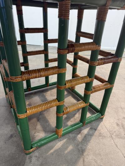 Vintage Green Faux Bamboo Rattan Round Coffee Table