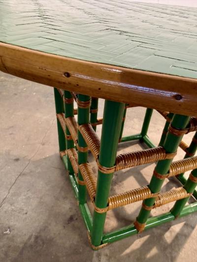 Vintage Green Faux Bamboo Rattan Round Coffee Table