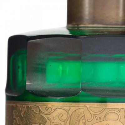 Vintage Green Glass and Gilt Metal Perfume Bottle